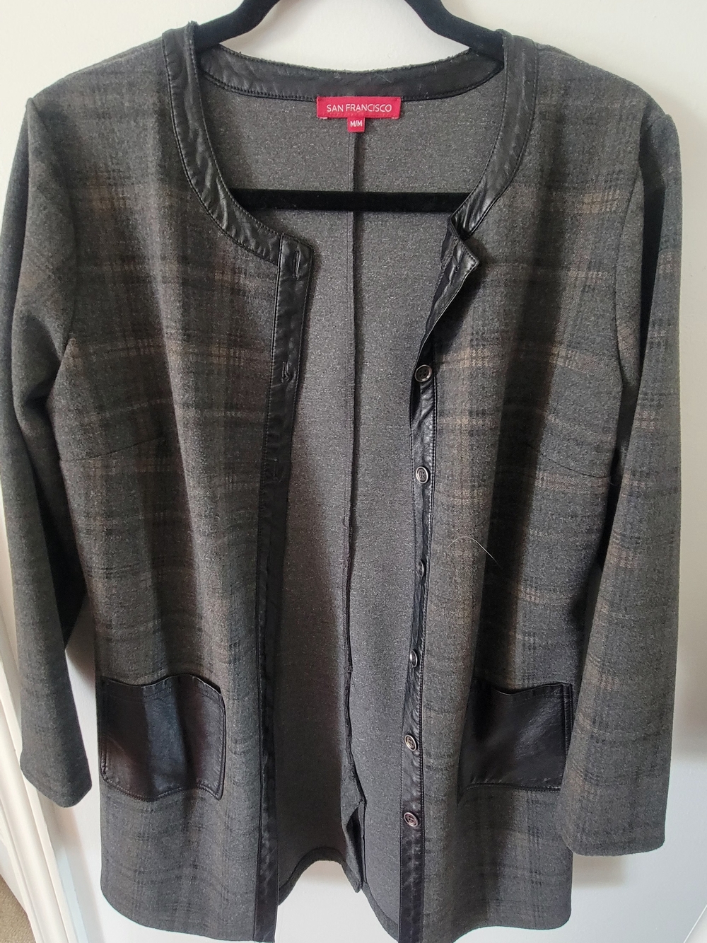 Gray Plaid Open-Front Jacket